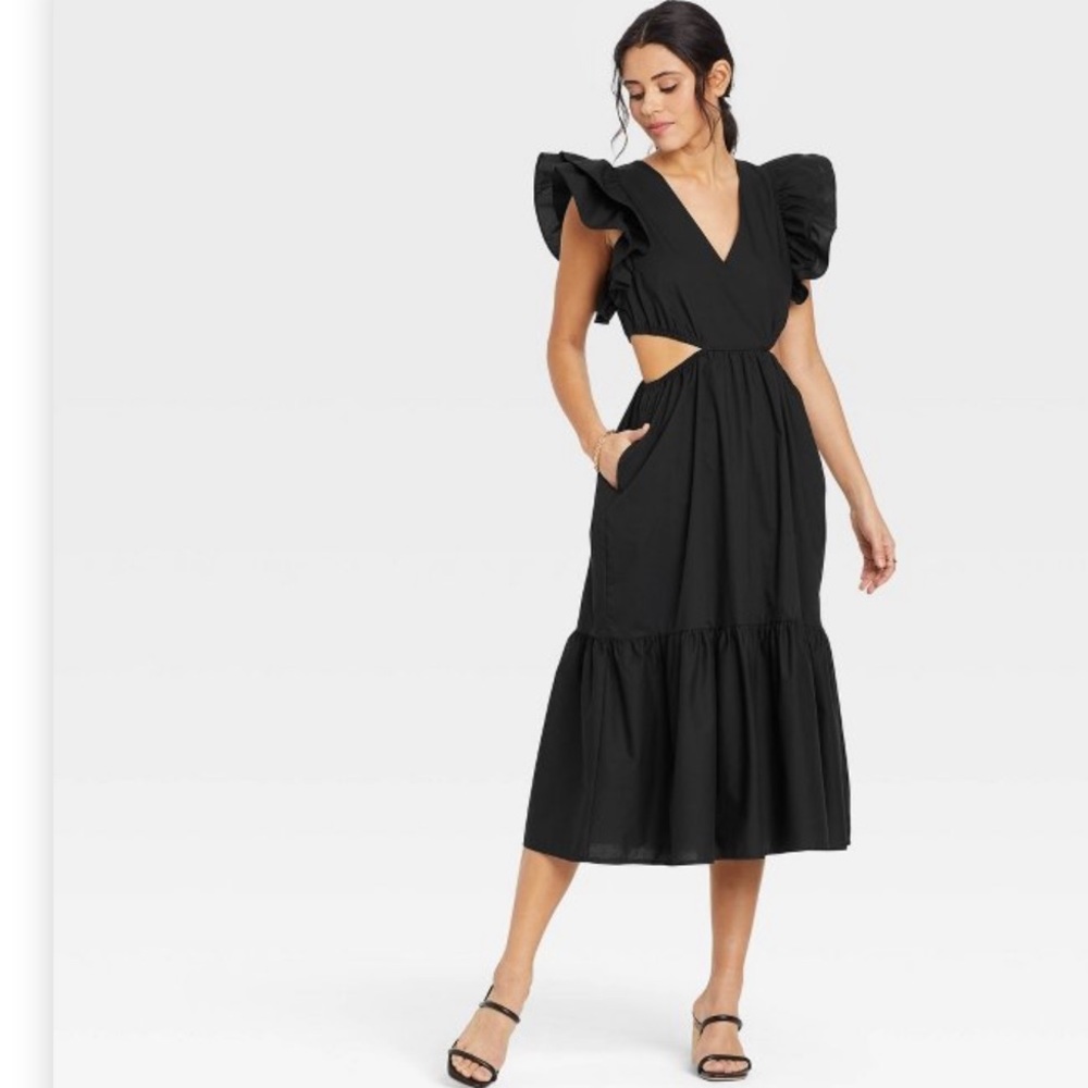 Target A new day cut out black maxi dress flutter sleeve
